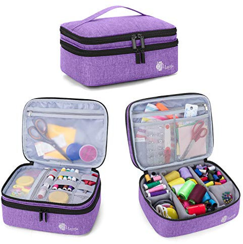 Luxja Double-Layer Sewing Supplies Organiser, Sewing Accessories Organiser for Needles, Thread, Scissors, Measuring Tape and Other Sewing Tools (Bag Only), Purple