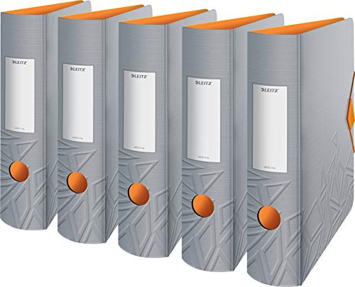 Leitz Multifunktions-Ordner, A4, Abgerundeter Rücken, Gummibandverschluss, Kunststoff, Active Urban Chic (Grau-Orange | Mehrfach-pack, 5 Stück)