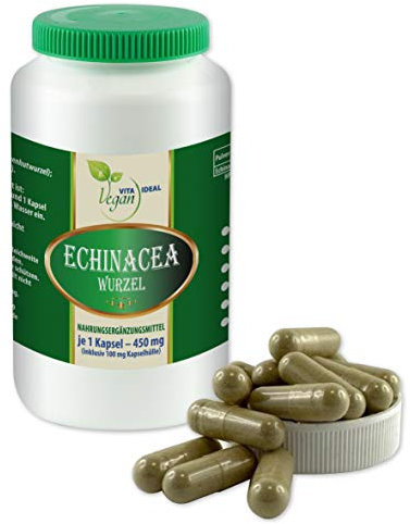 VITAIDEAL VEGAN® Echinacea Wurzel (Purpursonnenhutwurzel) 120 pflanzliche Kapseln je 450mg, rein natürlich ohne Zusatzstoffe