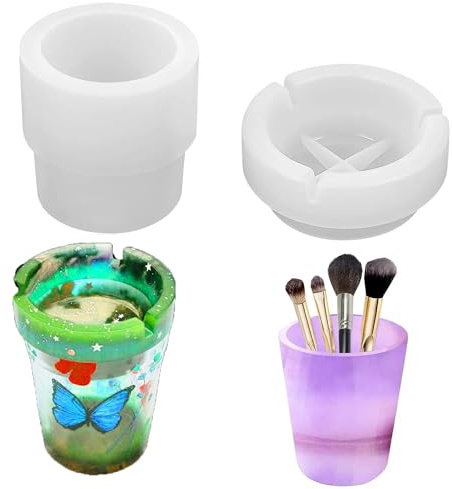 DIYBravo Epoxidharz Silikonform Auto Aschenbecher Dose Stifthalter mit Deckel Resin Formen Gießform für Harzdekoration in Häusern und Büros Ornamente Resin Mold