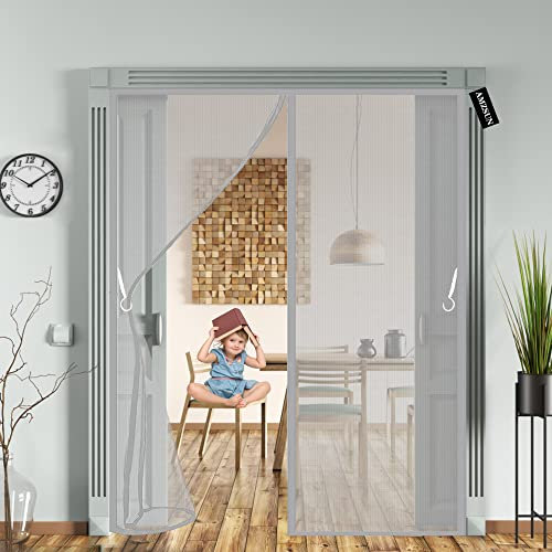 Magnetic Fly Screen Door - 175x205cm(69x81inch) Fly Screen Curtain with Magnets, Heavy-Duty Anti Mosquito Mesh, No Drilling, Washable, for Balcony Sliding Living Room - Grey