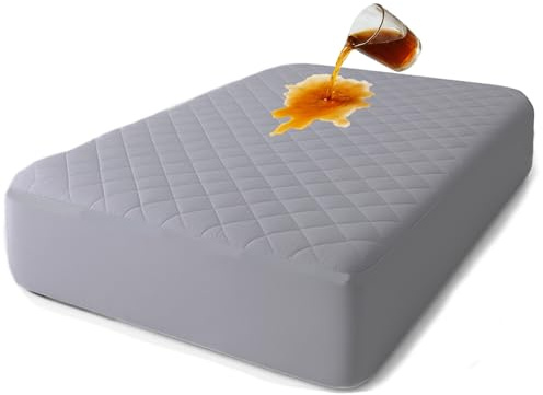 Protège Matelas en Coton,Matelas matelassé avec Traitement antiallergique,Imperméable,Anti-Acarien,Souple et silencieuse,Alèse Respirante (Gris, 90 X 190/200 + (25-30))