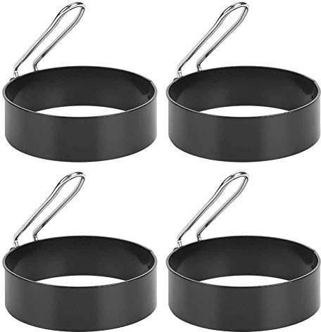 Uadme Anneaux d' ufs frits,4 anneaux de friture en acier inoxydable pour ufs pochés antiadhésifs ronds avec poignée pliable pour ufs frits,crêpes,Mcmuffin,omelettes