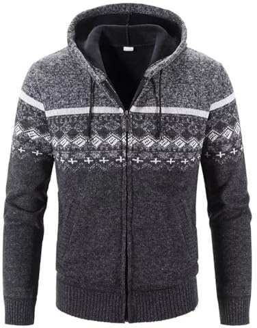 Hombre Jerséis-Suéter Punto-Chaqueta Cárdigan-Invierno Cardigan - Cuello Alto Sudaderas Con Vestir Calienteita Grueso Forro de Pelusa Casual Suéter Jersey para Hombre Punto Otoño Gris profundo L