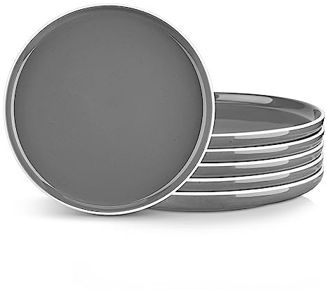 vancasso Sesam Salad Plates Set of 6, 8 Inch Dessert Plates, Ceramic Plates Microwave, Oven and Dishwasher Safe, Dark Gray
