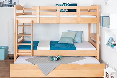 Etagenbett für Erwachsene Easy Premium Line K21/h inkl. Liegeplatz und 2 Abdeckblenden, Kopf- und Fußteil gerundet, Buche Vollholz massiv Natur - Liegefläche: 90 x 200 cm, teilbar