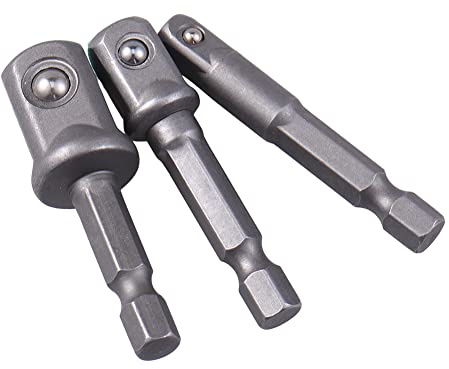 Povanjer Bohrmaschinen-Stecknuss-Adapter-Set - 3-teiliger Steckschlüssel-auf-Bit-Adapter | 1/4 3/8 1/2 normaler Schlagschrauber-Verlängerungs-Bit-Satz, um 360 Grad drehbarer Sechskantschaft