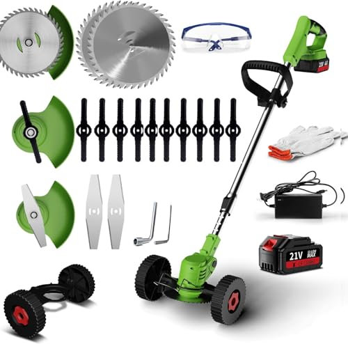 Désherbeur électrique sans fil 3 en 1 alimenté par batterie avec 3 types de lames et batterie rechargeable 3 Ah pour jardin et cour
