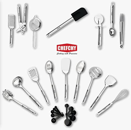 CHEFCHY 26-Piece Stainless Steel Non-Stick Kitchen Utensil Set, Long Lasting, Heat Resistant, Food Safe, for The Whole Family, Schools and Camping