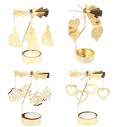 4Pcs Photophore, Porte-Bougies À Réchaud Bougeoir Bougie Chauffe-Plat Carrousel Bougeoirs Chandelier Noel, Chandelier En Métal Idéal Pour Les Mariages, Décoration De Maison, Table Et De Cadeaux