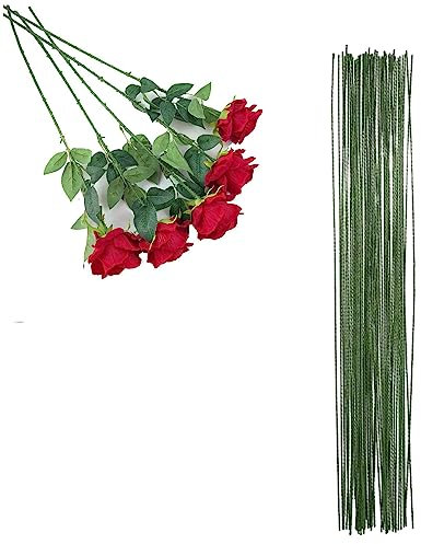 50pcs Floral Wire Stems,Flower Wire Stems Green Floral Wire Bouquet Wire Craft Wire Florist Decorative Wire Floristry Wires Flexible Wire For Flower Stub Stem Handmade DIY Craft Corsages Decoration