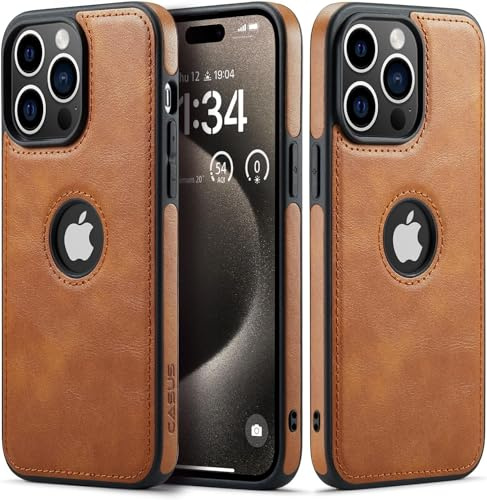 Sibada Leder Hülle für iPhone 15 Pro Handyhüllen Logo Sichtbar Premium Leder Klassisch Luxus Elegant Dünn iPhone 15pro Cover (2023) 6.1 - Braun