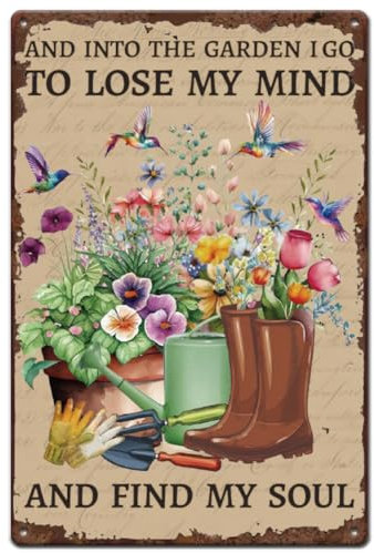 SUPERDANT Letrero de metal para jardín, flores y pájaros, letrero de hierro vintage con botas, letrero de aluminio vintage para el hogar, jardín, casa de campo, sala de estar, decoración de pared