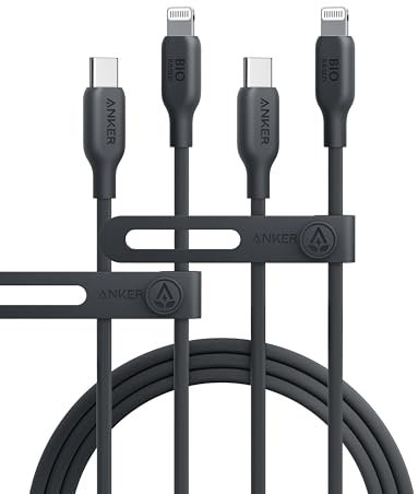 Anker USB-C to Lightning Cable, MFi Certified iPhone Charging, 2pack 6ft Phantom Black for iPhone 14/14pro/14pro Max/13/13 Pro/12/11/X/XS/XR/8 Plus - Fast Charging, Bio-Based (Charger Not Included)