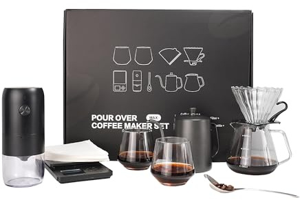 Pour Over Coffee Dripper Set, Coffee Pour Over Maker Kit with Kettle | Coffee Kit Includes Coffee Scale, Coffee Bean Grinder Electric, Glass Drip Coffee Maker and Filter, Coffee Set for Gift