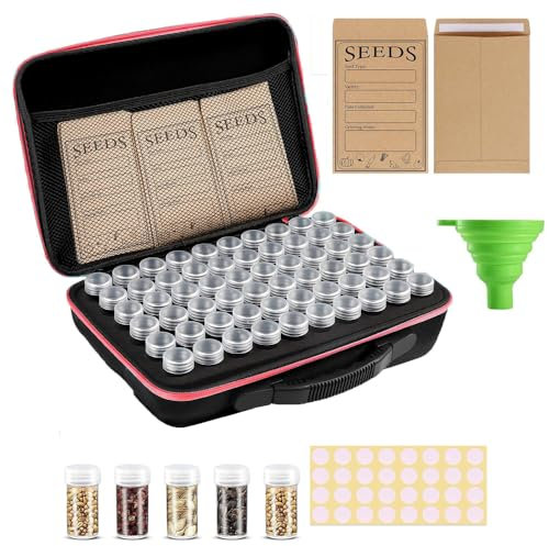 Rigute 60 Slot Contenitore per Semi, Organizer per Perline, Organizzatore per la Conservazione dei Semi,contenitore per semi per piantare con borsa e adesivi, perline, accessori artigianali