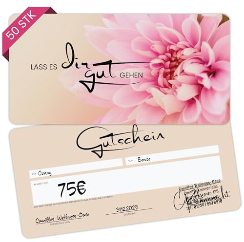 Gutscheinkarten zum Selbstausfüllen (50er Set, DIN Lang) - Rosa Lotus | Blanko Gutschein zum Ausfüllen als Vorlage für Massage, Kosmetik, Friseur und Andere - Gutscheinvorlagen Neutral und Edel