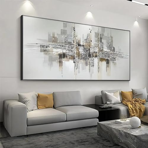 HOLEILUCK Großes graues abstraktes Gemälde, Schwarz-Weiß-Leinwandkunst, modernes XXL-Kunstwerk, Wandkunst, Wohnzimmerdekoration, 80 x 180 cm/31 x 71 Zoll, Ohne Rahmen