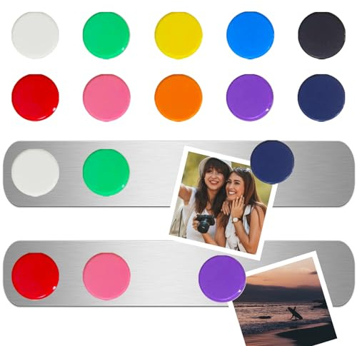 Magnetic Stainless Iron Board Strips Frameless Bulletin Bar Board Adhesive Memo Strip with 10 Pieces Colorful Magnets and 8 Pcs Adhesive Tape for Home Office 2Pcs