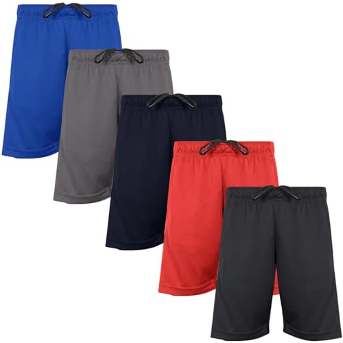 A2Z 4 Kids Boys 5 Pack Knee Length Lightweight Mesh Athletic Active Shorts Football Boxing - Shorts S09 5 Pack Set 2 XL