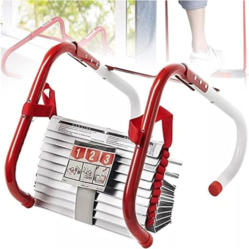 Strickleiter for Feuerleiter – tragbare, schwer entflammbare Notfall-Seilleiter mit Karabinerhaken, einfach einzusetzen(Size:10M/32FT)