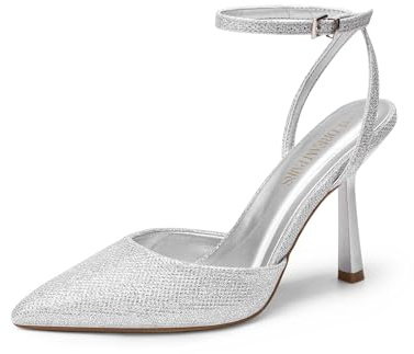 DREAM PAIRS High Heels for Women Closed Pointed Toe Dress Shoes for Women Ankle Strap Stiletto Heel Party Wedding Sexy Pump Shoes,Size 8,Silver-Glitter,SDPU2496W