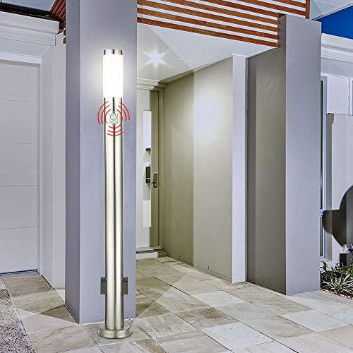 LED Steh Lampe Bewegungsmelder Außen Einfahrt Terrassen Edelstahl Stand Leuchte Steckdosen