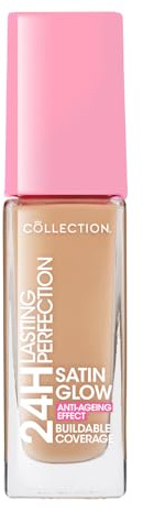 Collection Cosmetics Lasting Perfection Satin Foundation, Full Coverage, Anti-Ageing Effect, 24 Hour Wear, Contains Hyaluronic Acid, 27ml, Biscuit Warm