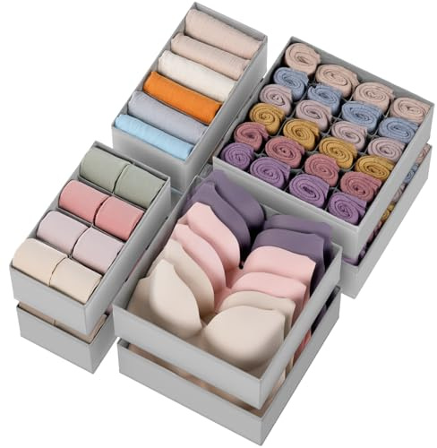 Criusia Drawer Organizer Clothes, 8 Pack Dresser Organizer for Underwear, Sock, Baby Clothes- Foldable Closet Organization and Storage Dividers Bins for Nursery, Bedroom (Grey)