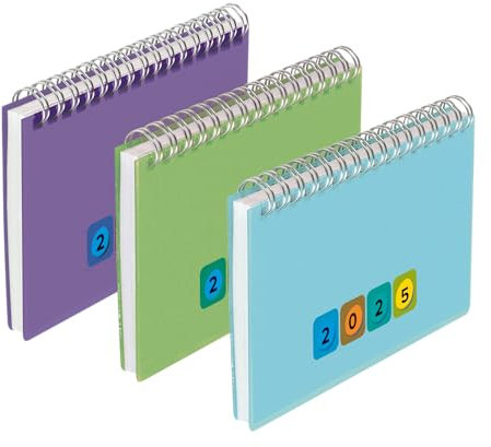 Mini Protect Querkalender 2025, Spiralbindung, 3 Farben (türkis, grün, lila), 145 x 90 mm, 128 Seiten