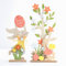 JINGTOPS 2 Pièces Conejos de Pascua, Decoracion Pascua Madera Figurita Conejito con Flores, árboles, Huevos de Pascua de Madera Decoración de Conejito de Pascua para Jardín del Hogar al Aire Libre