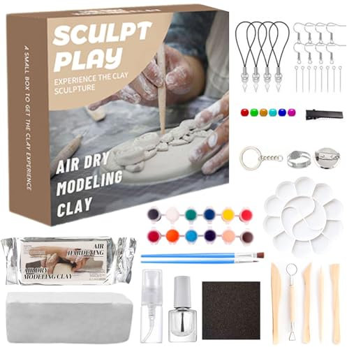 Lufttrocknendes Ton-Töpfer-Set für Anfänger,Das Töpferset für Zuhause Eignet Sich zum Formen Verschiedener DIY-Projekte,mit Werkzeugen, Farben, Pinseln, Glanzlack