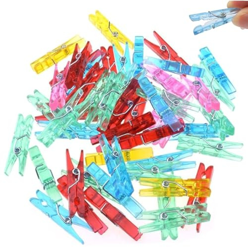 JJiaoLinin Plastica Mollette Trasparenti,100 Pezzi Mollette da Bucato in Plastica Trasparenti Piccole Mollette da Appendere per Foto Mini Mollette da Bucato Mini Clip con Molla per Foto(Colorate)