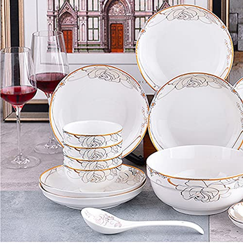 Service de Table 56 pièces, Services de Table en céramique pour 12 Personnes, Ensemble d'assiettes en Porcelaine Simple, Vaisselle pour familles, Restaurants et cafés