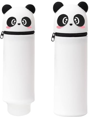 MPXEAVG 2 in 1 Weiche Silikontasche Kawaii Federmäppchen, Stiftetasche Buntstifte Marker, Cartoon Federmäppchen, Niedliche Schulbedarf Mädchen Junge (Panda)