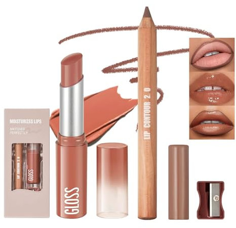 BelleVive Set de lápiz delineador de labios y labial de 2 piezas, set de labiales de alta pigmentación para mujeres, labial mate de larga duración, color 5