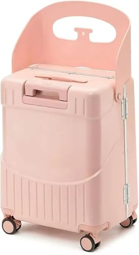 Bagaglio da viaggio per bambini, con serratura a mano con sedile e ruote a 4 girevoli, valigia resistente con scomparti con ganci per cravatte e borse per viaggi, uscite (colore: rosa)