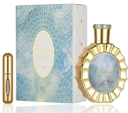 Perfume Victoria 100ml - Eau de Parfum Unisex Árabe de Larga Duración | Fragancia Cítrica y Floral con Notas de Limón, Neroli y Vainilla | Incluye Atomizador Recargable DRIKANBEST de 5ml