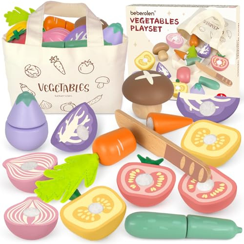 Play Food Sets for Kids Kitchen Wooden Food Toys for 3 Year Old Girl Boy Toddler Cutting Pretend Play Set Learning Toys Birthday Gift 1 2 3 Year Old Vegetables