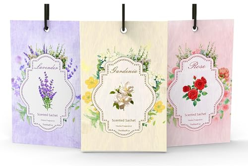 TheMadFox 12 Packs Scented Sachets for Drawer and Closet, Long-Lasting Sachet Bags for Car & Bedroom, Home Fragrance Bags 3 Scents Option- Lavender Rose Gardenia