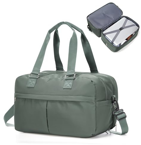 HPLQQ Weekender Resväska Dam Sportväska 40x30x20 Ryanair Handbagageväska Sjukhusväska Reseväska Badväska Träningsväska med Utdragbart Fack för Flygresor, G03-Armégrön