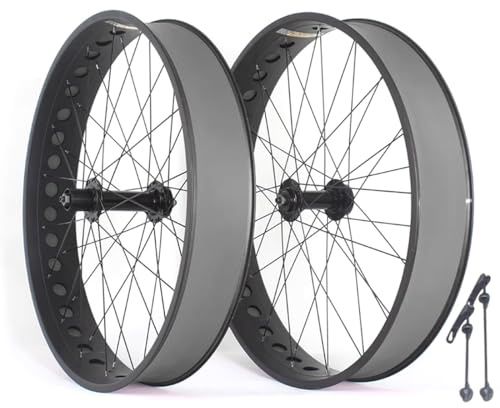 QHYRZE 26 Zoll Fatbike Laufradsatz 4,0–4,9'' Reifen Schnee E-Bike Vorderrad Hinterrad Scheibenbremse Fahrradrad 36H Doppelwandige Felge Schnellspanner 135mm/190mm Nabe Für 7-12s Kassette(26'' A Pair)