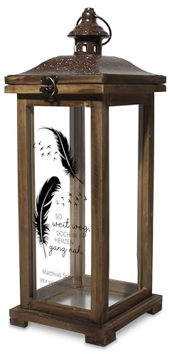 True Statements Trauerlaterne Personalisiert 42 cm Holz – Gedenklaterne mit Namen