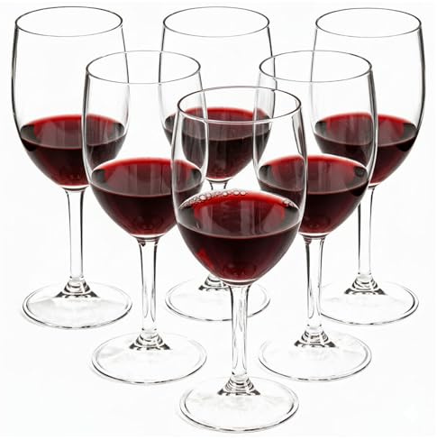 Taylor & Brown Reusable 6 Pack Clear Plastic Wine Glasses with Stem - 280ml Red and White Wine Transparent Unbreakable Glasses Drinking Drinks Cups Durable