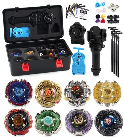 Keapoote 8Pcs Peonzas | Juego De Trompos De Combate De Giroscopio De Metal De 4D Fusion Model Evolution Combination Series con transmisor y asa-D