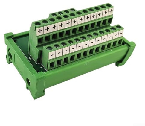 Scheda splitter per morsettiera di distribuzione dell'energia con 2 ingressi e 12 uscite, corrente totale 25A, PVC verde per sistemi PLC