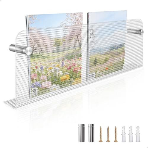 XYUAYAMZ Tidningshållare Vägg, Tidningshållare Med Lång Vågig Glasstruktur, Tidningsställ Vägg Lämplig För Korridorer, Arbetsrum Och Kontorsutrymmen, Transparent, 40 × 15 × 3,5 Cm