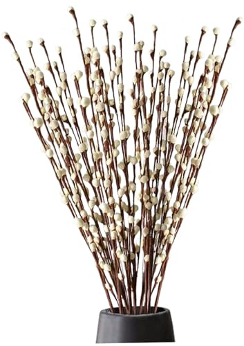 14 piezas/ramo de ramas de sauce para jarrones, ramas de sauce de tallo largo de 33 pulgadas, artificiales reutilizables con flores blancas para bodas, hogar, oficina, mesa, flores secas para flore
