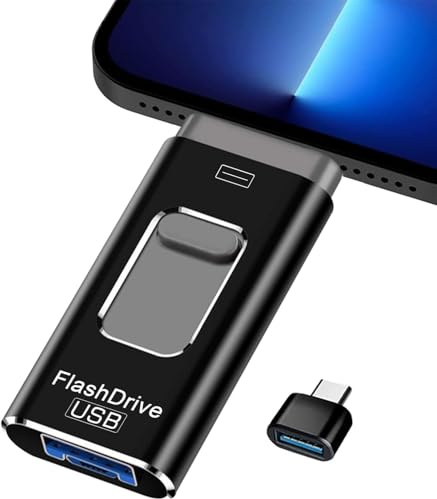 USB Stick,Flash Drive for iPhone 6/7/8/11/12/13/14/X/XR - 4 in 1 Photo Memory Stick External Storage Pen Drive Compatible for Android/IOS/Tablet/PC and Devices (Black, 256, GB)