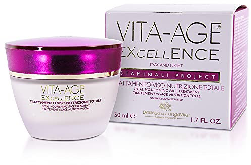 Bottega di LungaVita TRATTAMENTO VISO NUTRIZIONE TOTALE VITA-AGE EXCELLENCE - Crema viso giorno e notte dall’azione anti-age nutriente, ridensificante. Con Collagene, cellule staminali da gardenia e resveratrolo - Nutre e rinforza la barriera cutanea, diminuendo la rugosità - Vaso da 50 ml